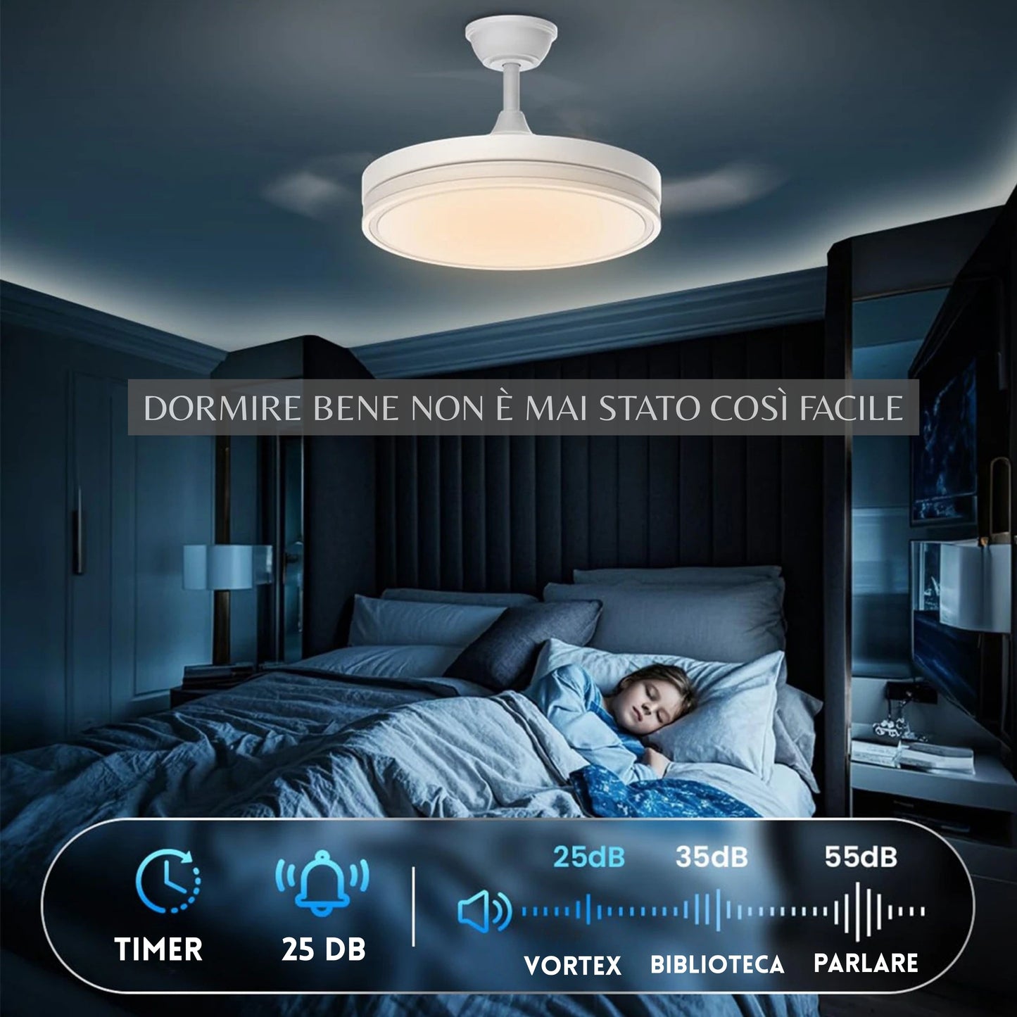 Ventilatore Vortex con pale retrattili in funzione ultra silenziosa