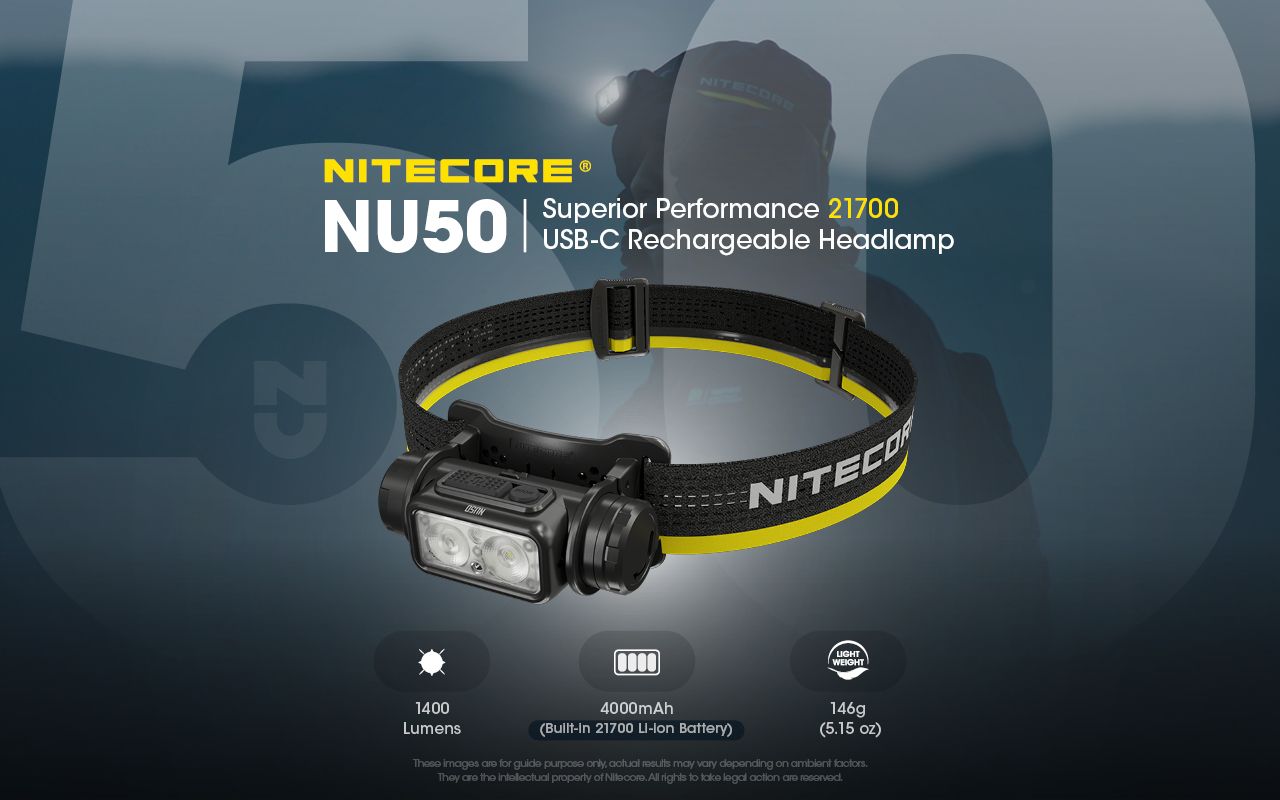 Nitecore  NU50  Black  Frontale Ricaricabile USB  1400 lumens e 130 metri  Torcia Led