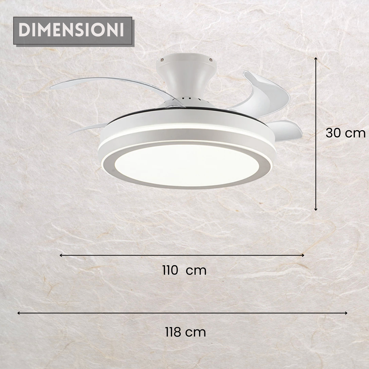 Vortex – Ventilatore da Soffitto con Pale a Scomparsa e Luce Led
