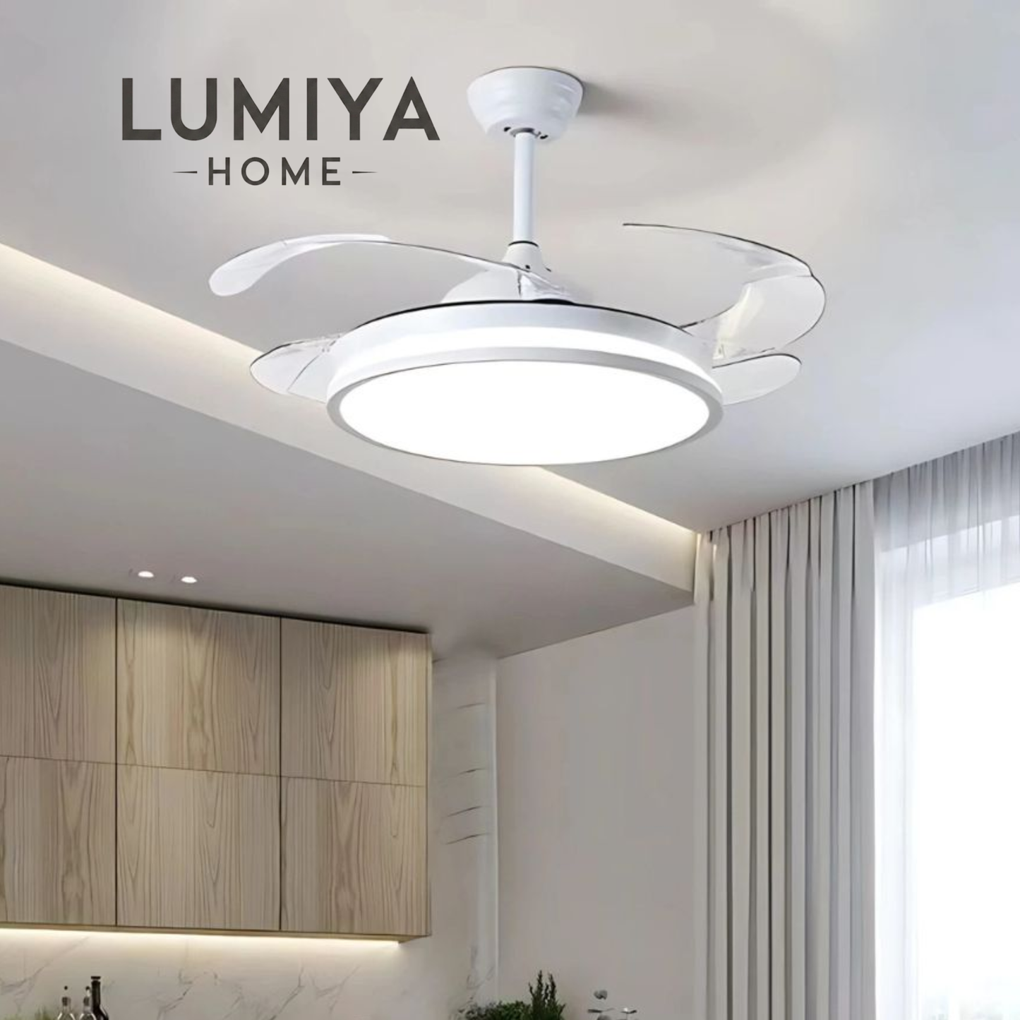 Ventilatore a soffitto silenzioso con luce LED acceso